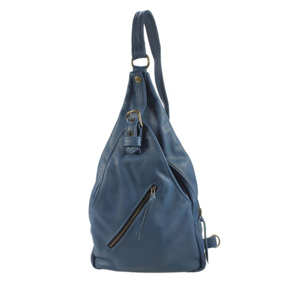 Fox Creek Leather Women Leather Multi-Compartment Sling Bag Blue